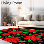 Vibrant Red Floral Garden Black Rug