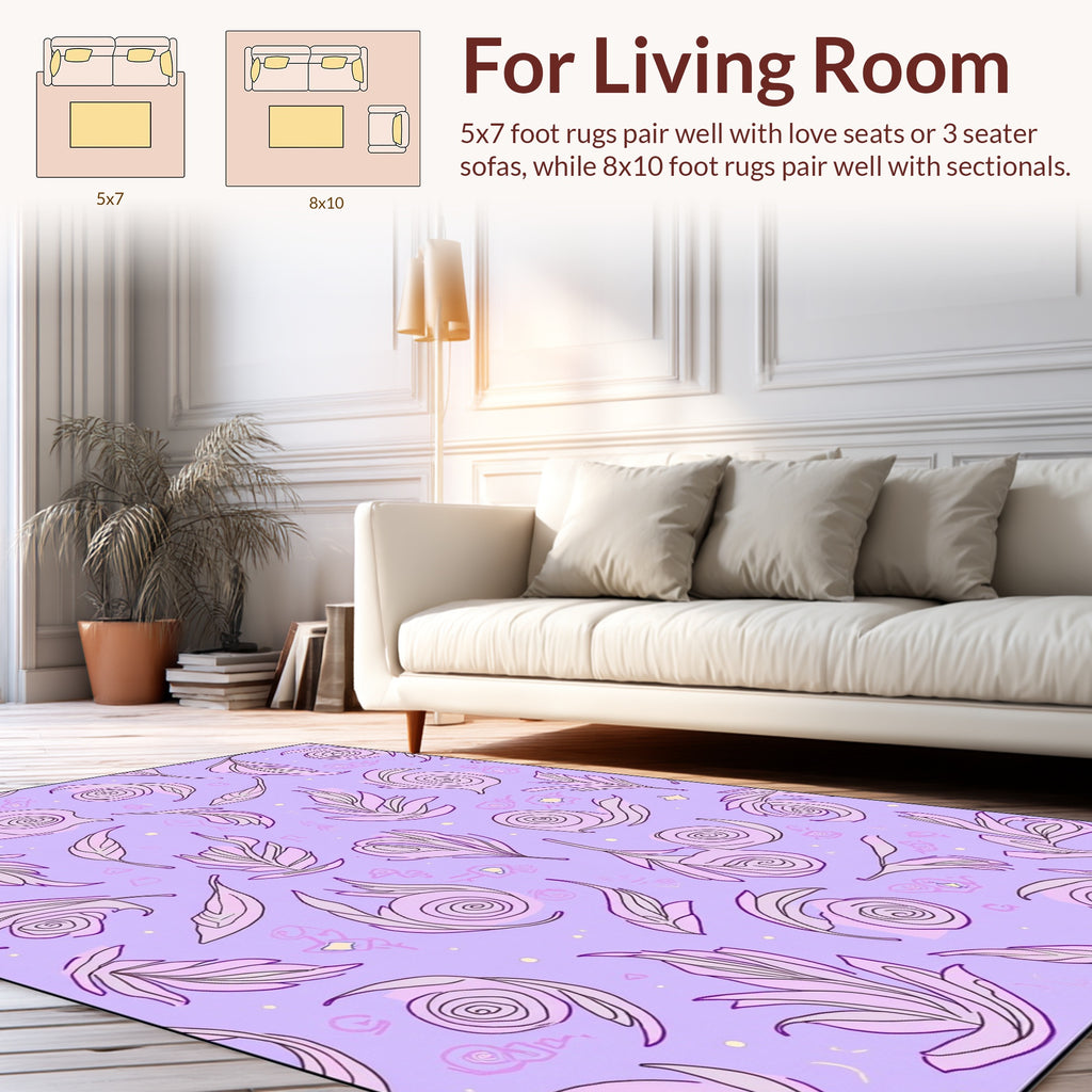 Whimsical Pastel Leaf and Swirl Pattern Rug
