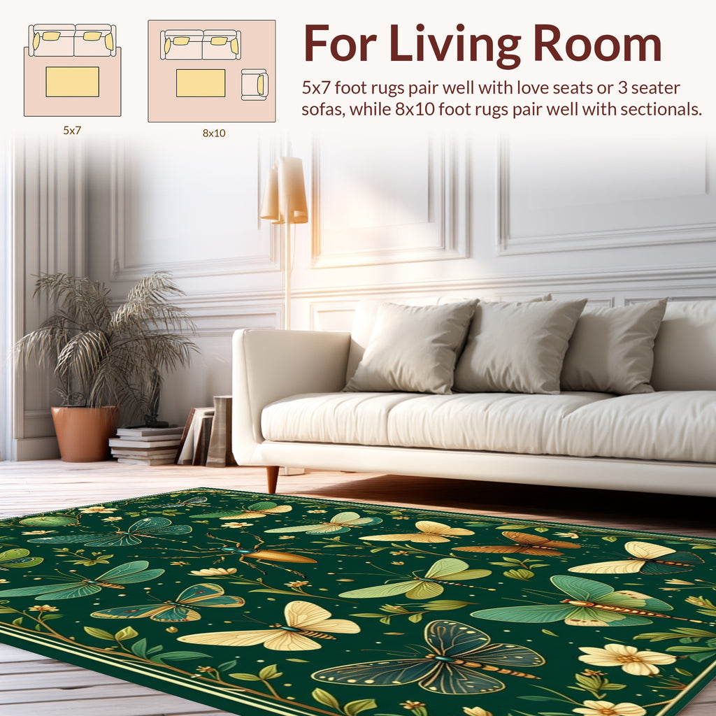 Emerald Green Insect Floral Pattern Rug