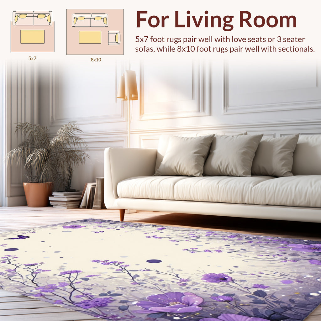 Whimsical Floral Butterfly Pattern Rug