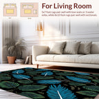 Tropical Blue and Green Leaf Pattern Rug