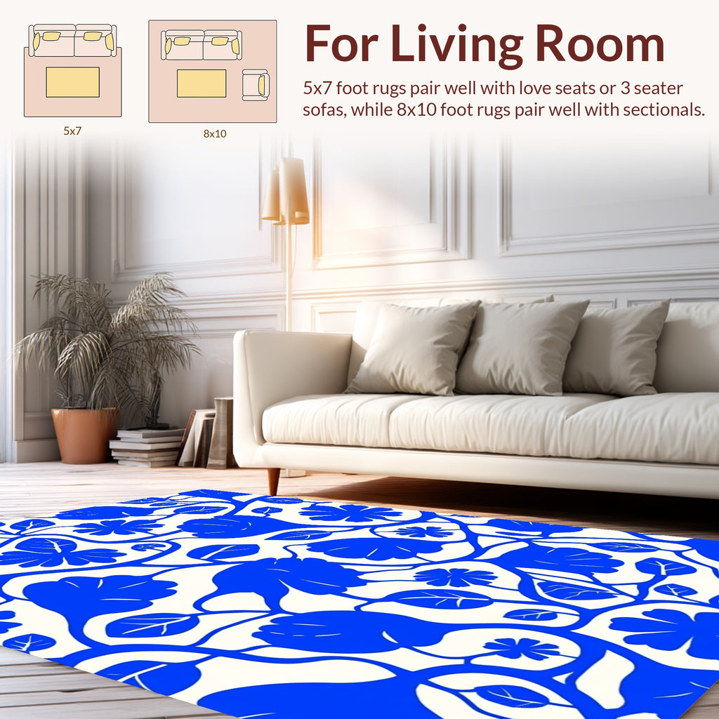 Vivid Blue Floral Vine Pattern Rug