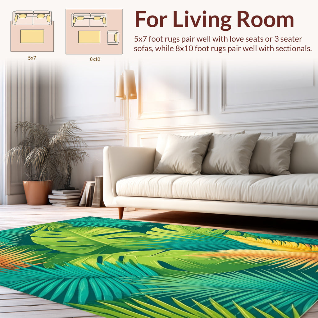 Lush Tropical Leaf Pattern Rug