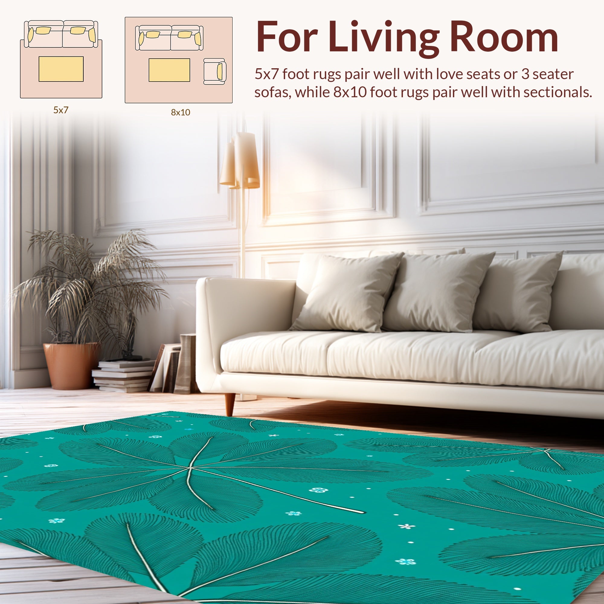 Teal Featherleaf Patterned Graphic Rug