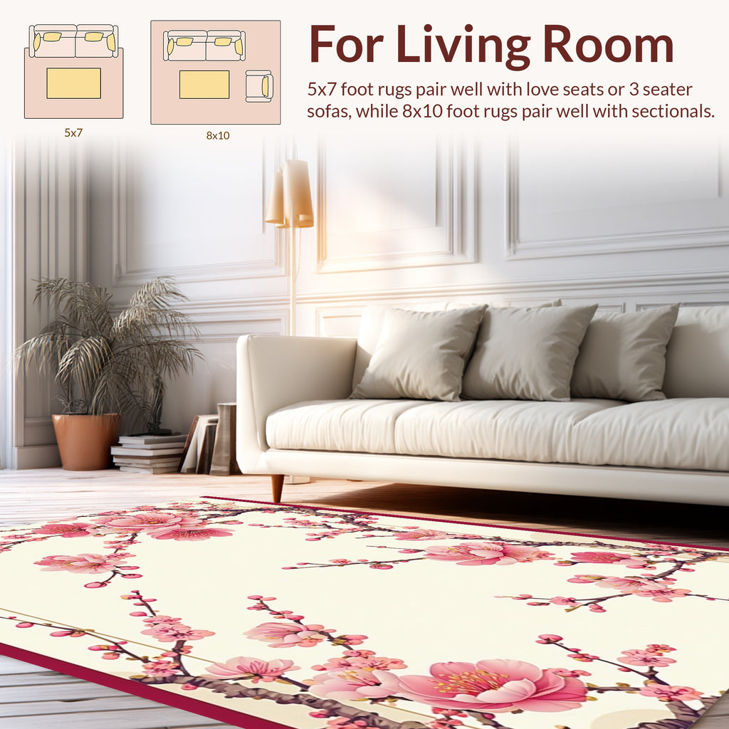 Pink Cherry Blossom Branch Design Rug