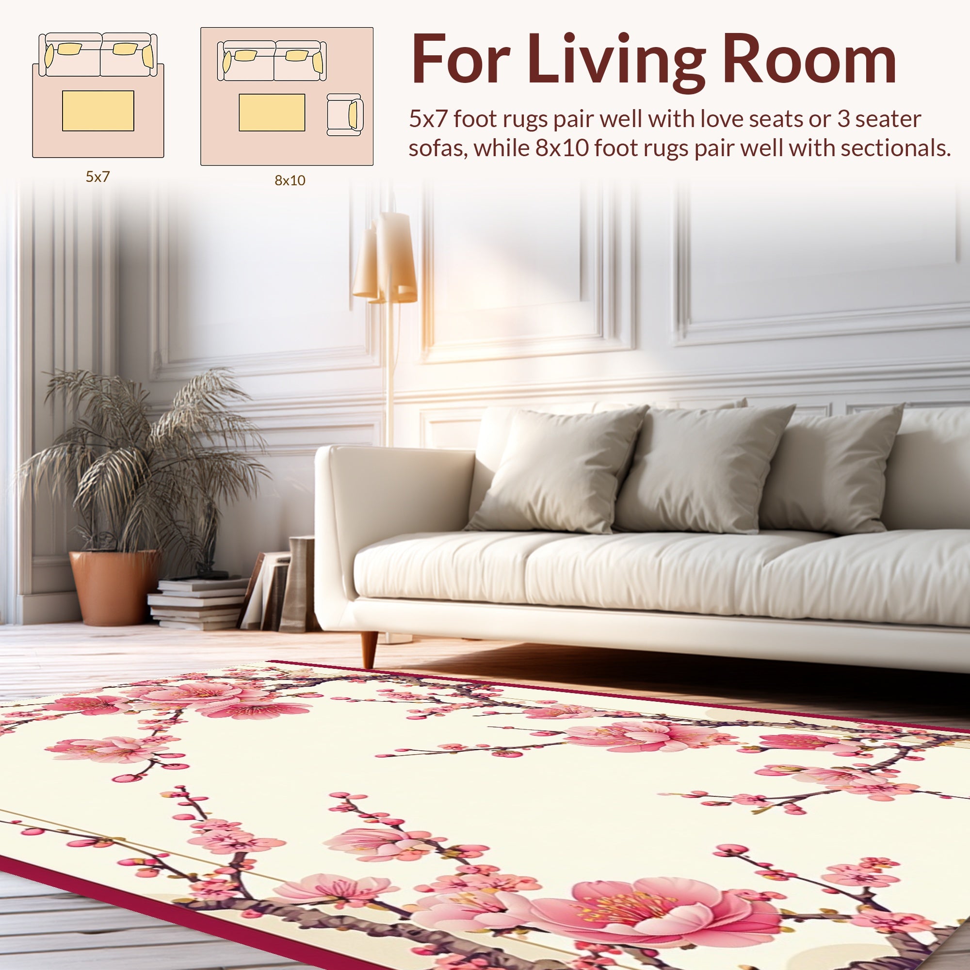 Pink Cherry Blossom Branch Design Rug
