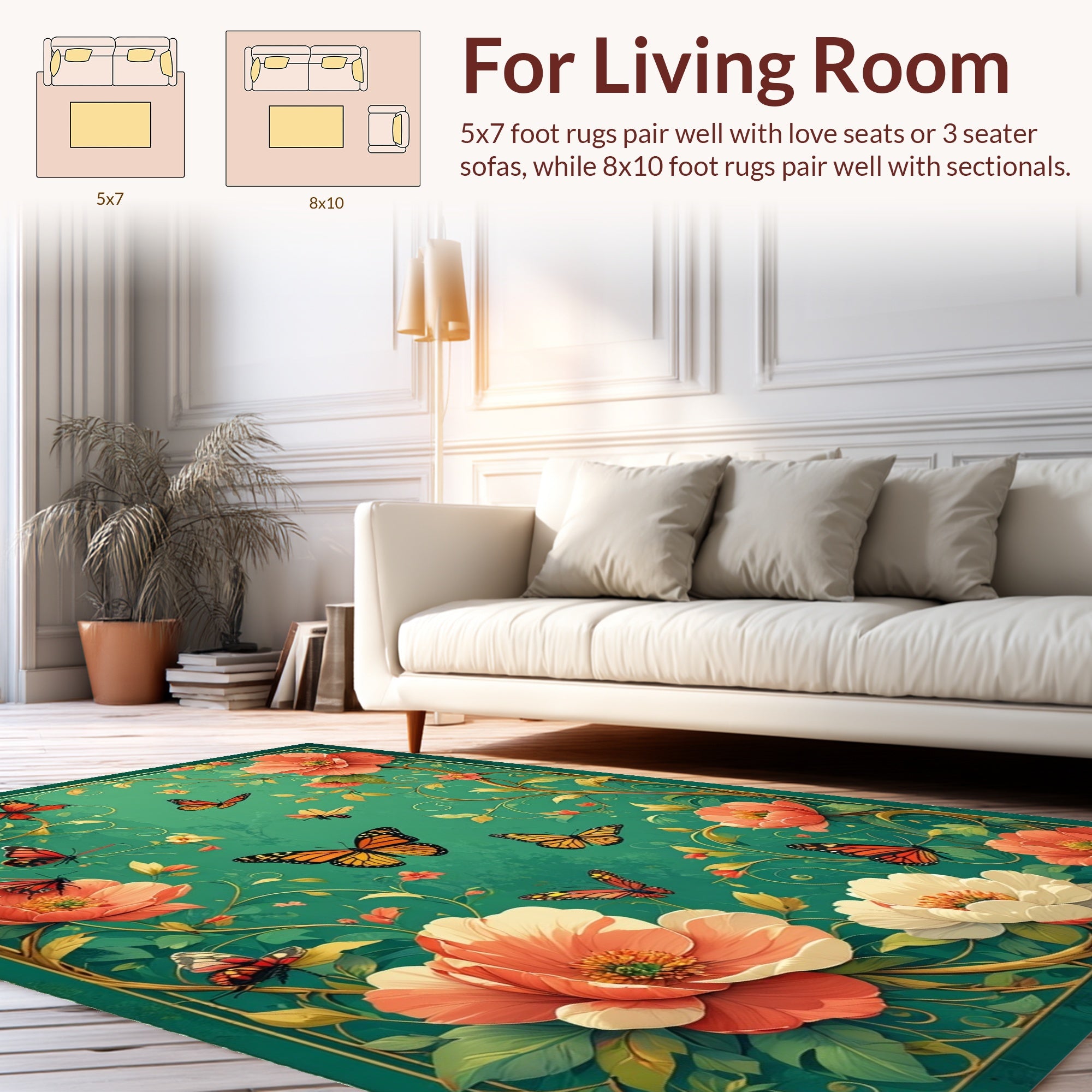 Whimsical Floral Butterfly Patterned Rug