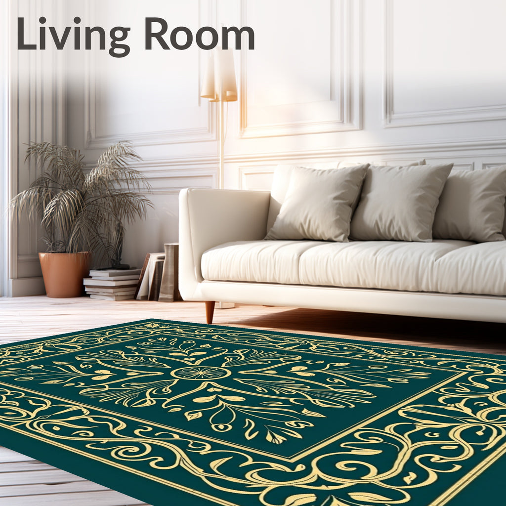 Art Nouveau Teal Floral Scroll Rug