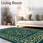 Art Nouveau Teal Floral Scroll Rug