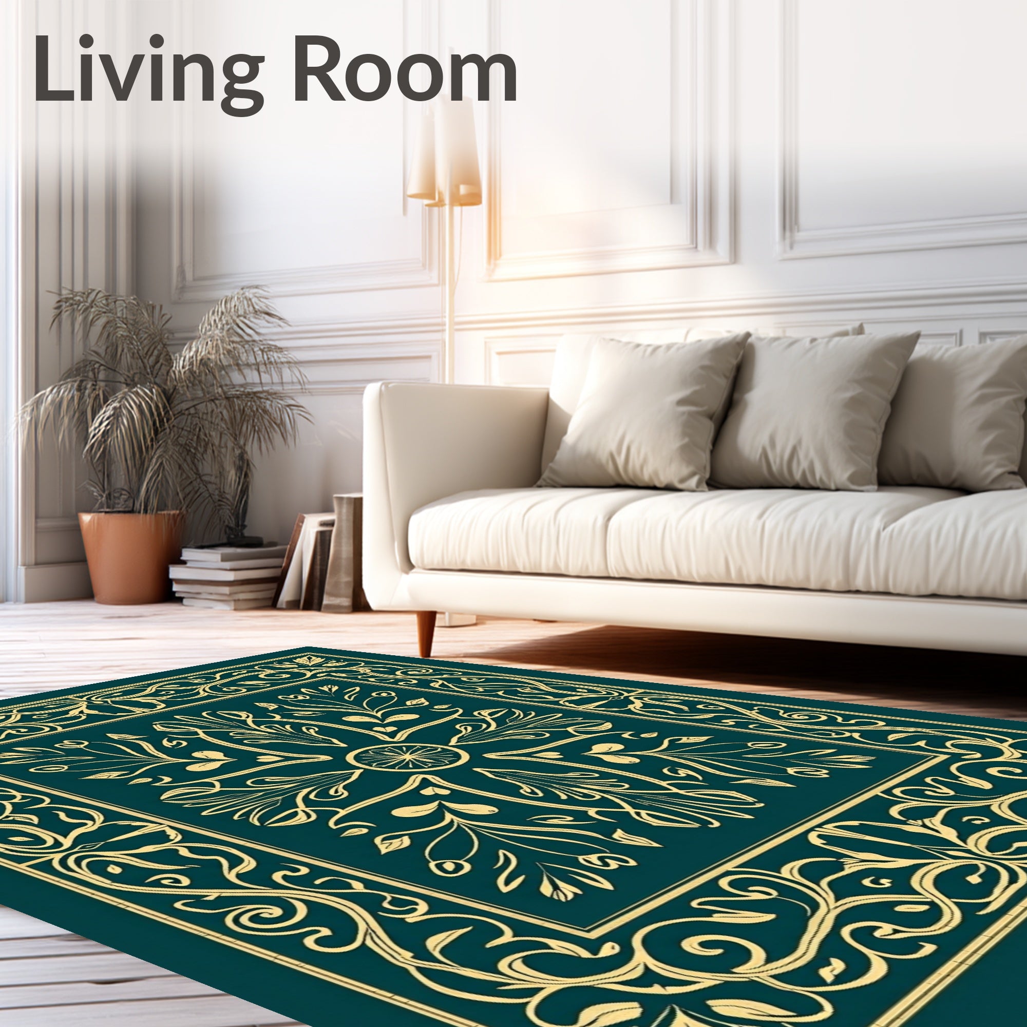 Art Nouveau Teal Floral Scroll Rug