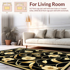 Ornate Gold Floral Black Relief Rug