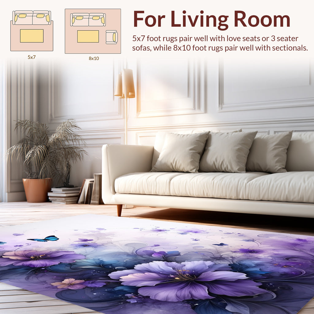 Purple Butterflies Floral Whimsy Rug