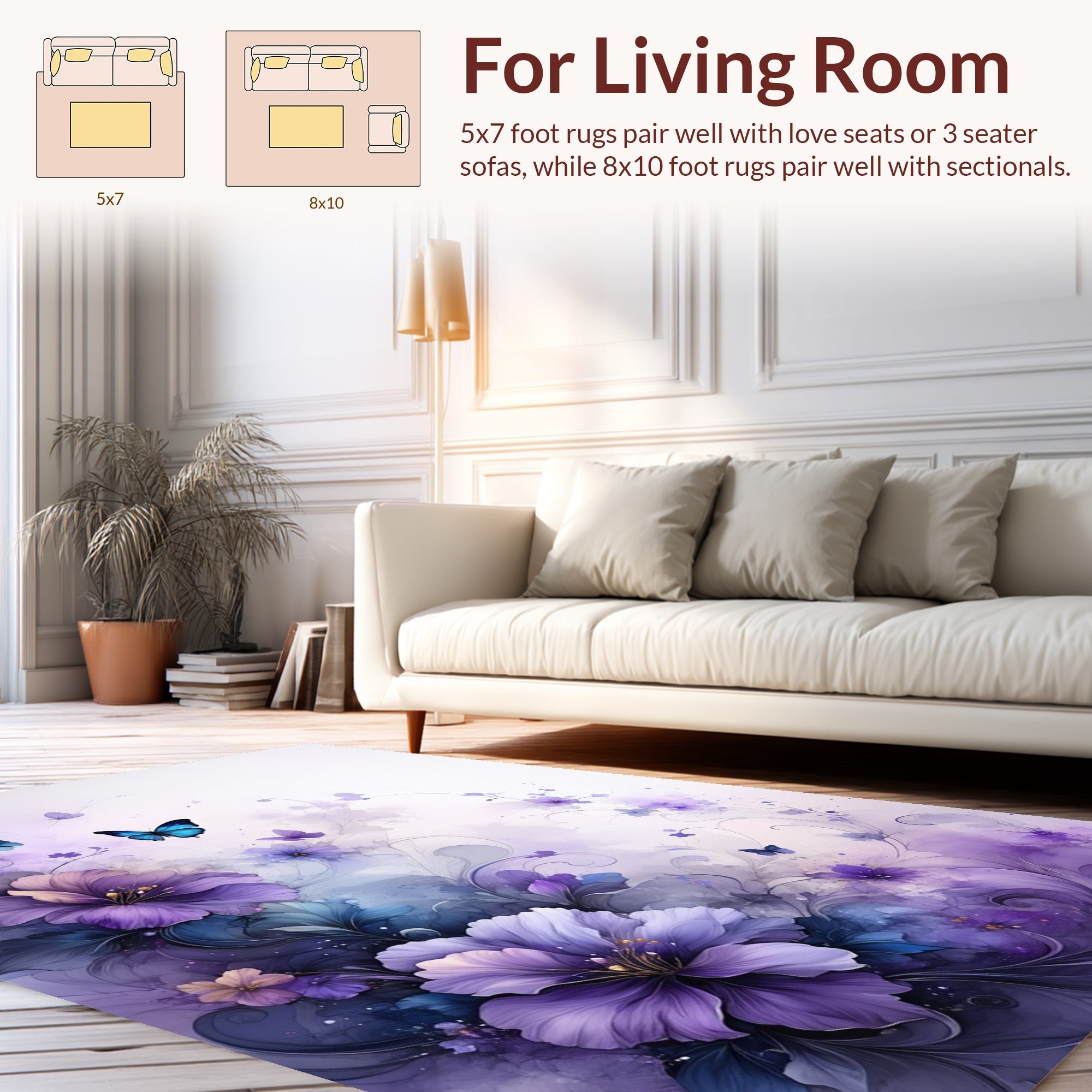 Purple Butterflies Floral Whimsy Rug