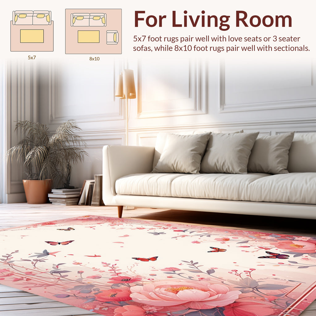 Pink Butterfly Floral Art Rug