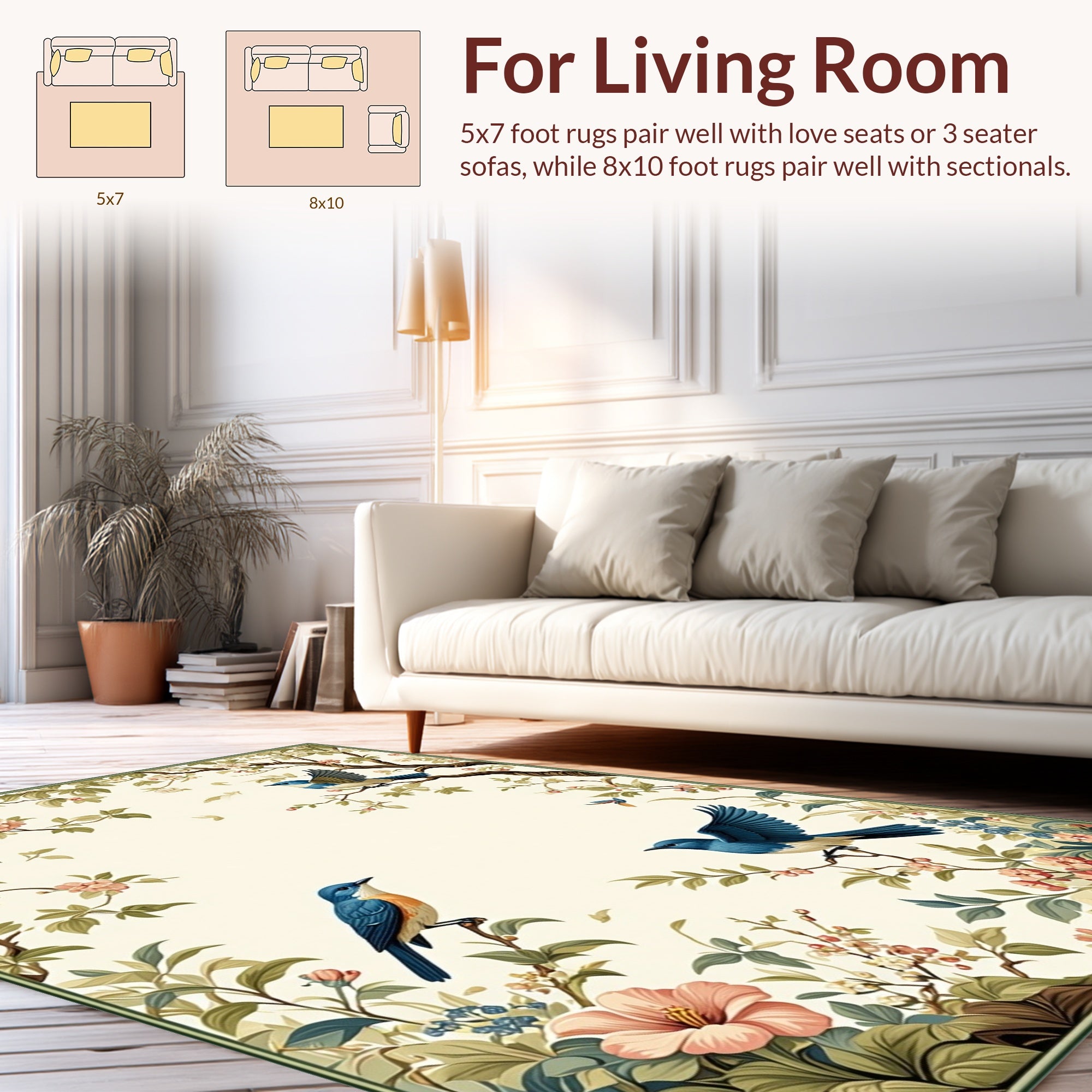 Nature Birds Floral Branches Design Rug