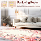 Pastel Pink Peony Floral Branch Border Rug