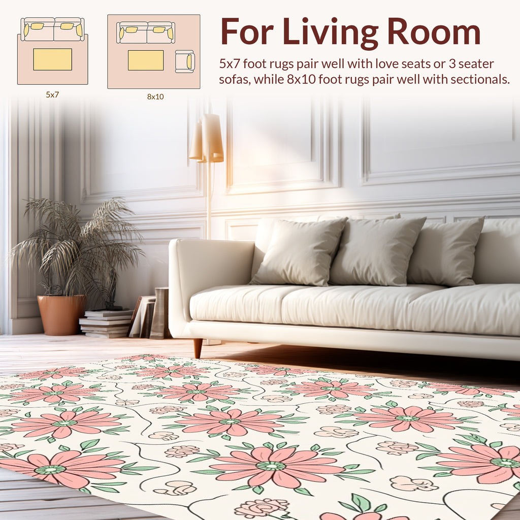 Whimsical Pink Floral Pattern Rug