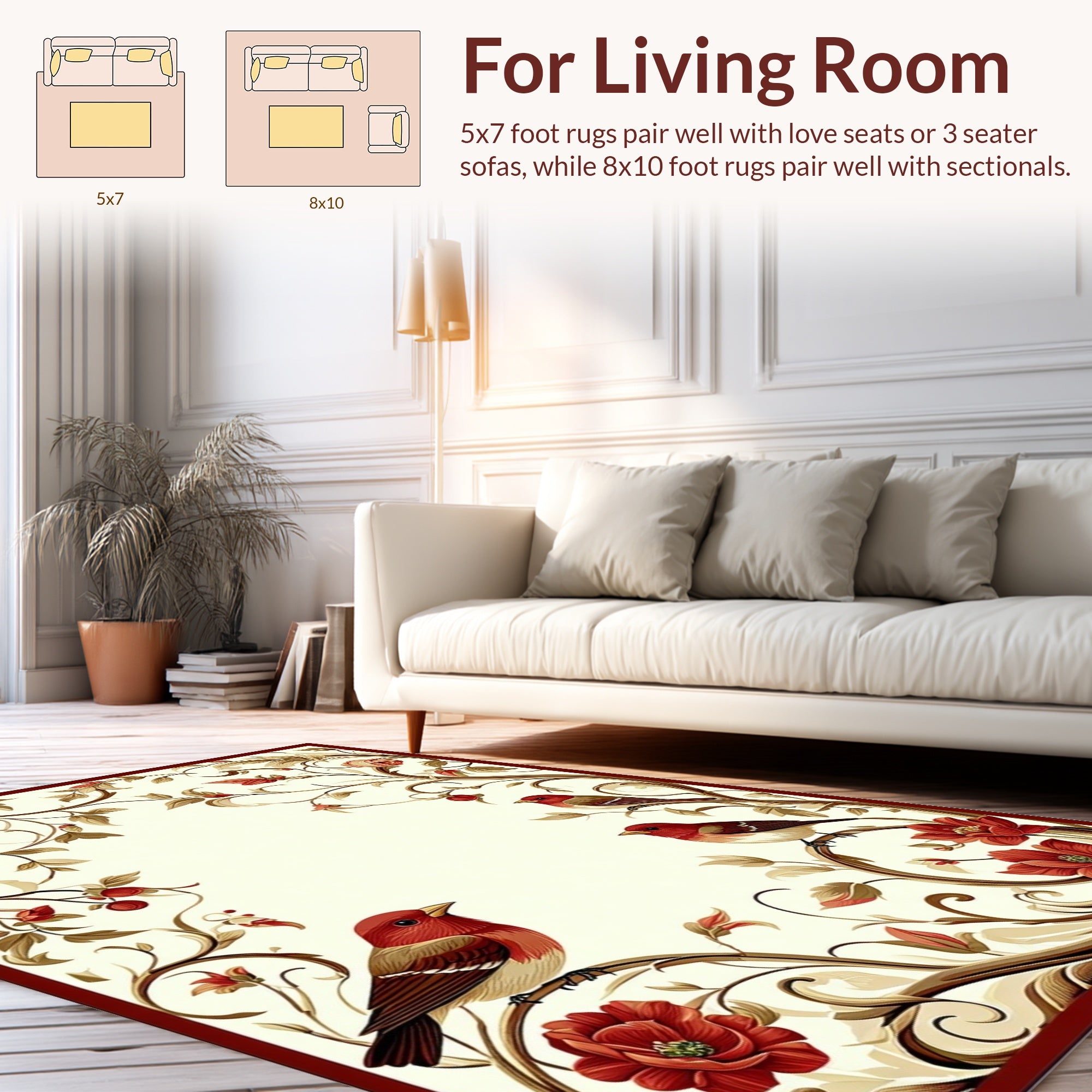 Vibrant Floral Birds Serene Pattern Rug