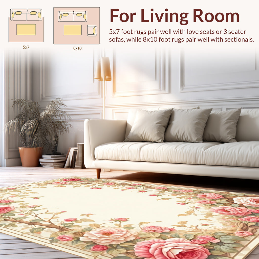 Shabby Chic Pink Floral Vine Design Rug