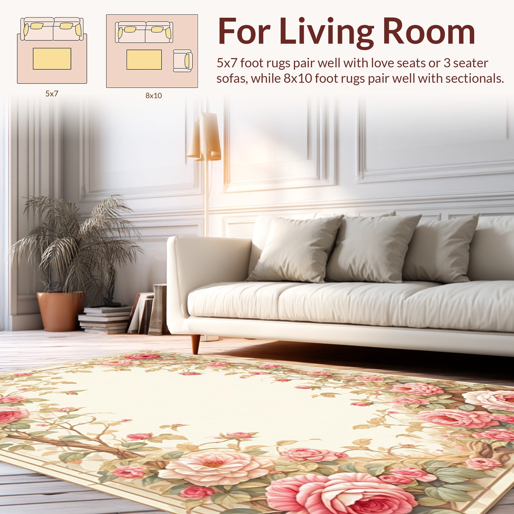 Shabby Chic Pink Floral Vine Design Rug