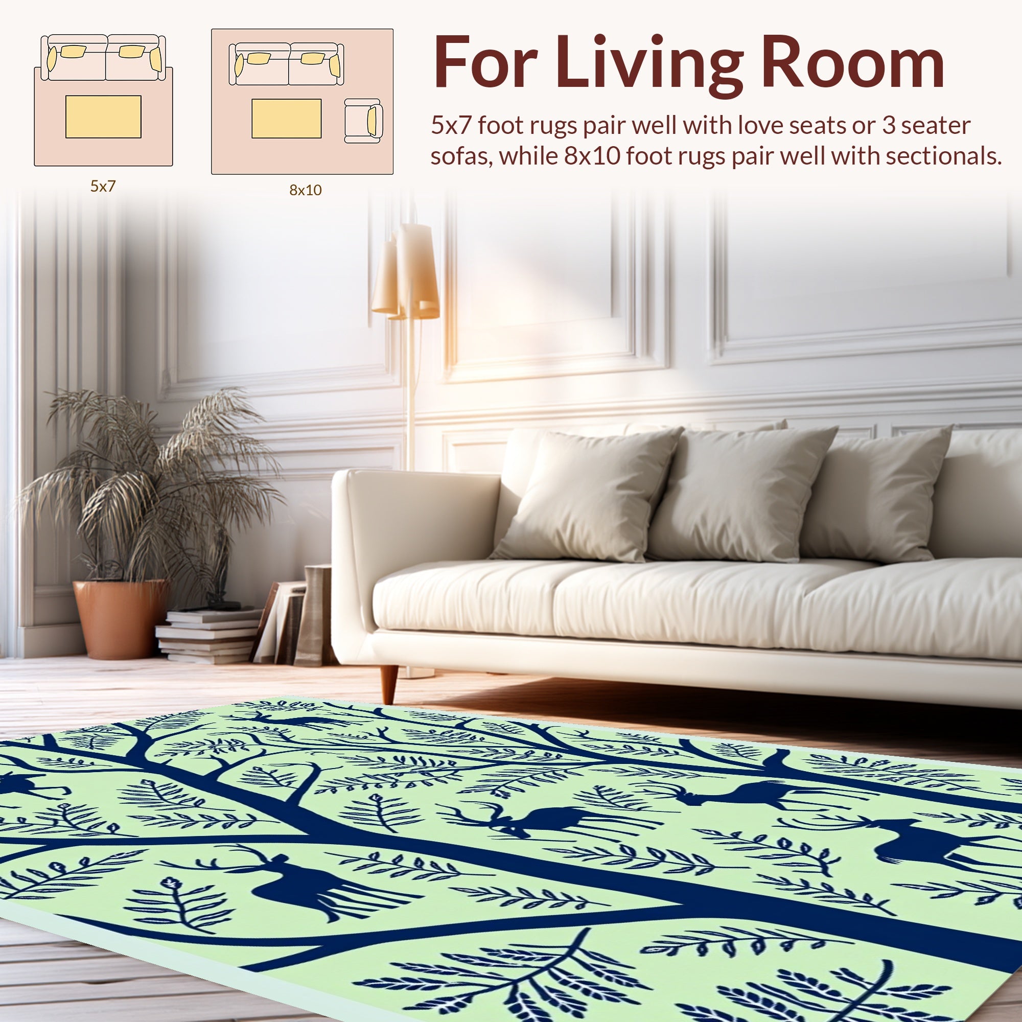 Deer and Foliage Forest Pattern Rug