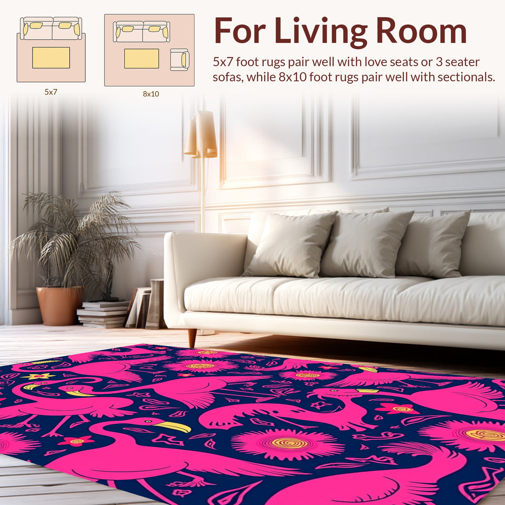 Vibrant Pink Flamingo Floral Pattern Rug