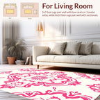 Pink Floral Scroll Traditional Damask Pattern Rug