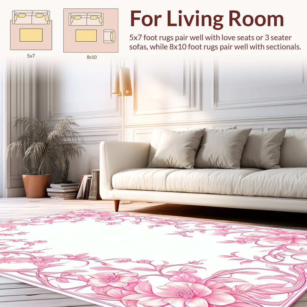 Delicate Pink Floral Vine Design Rug