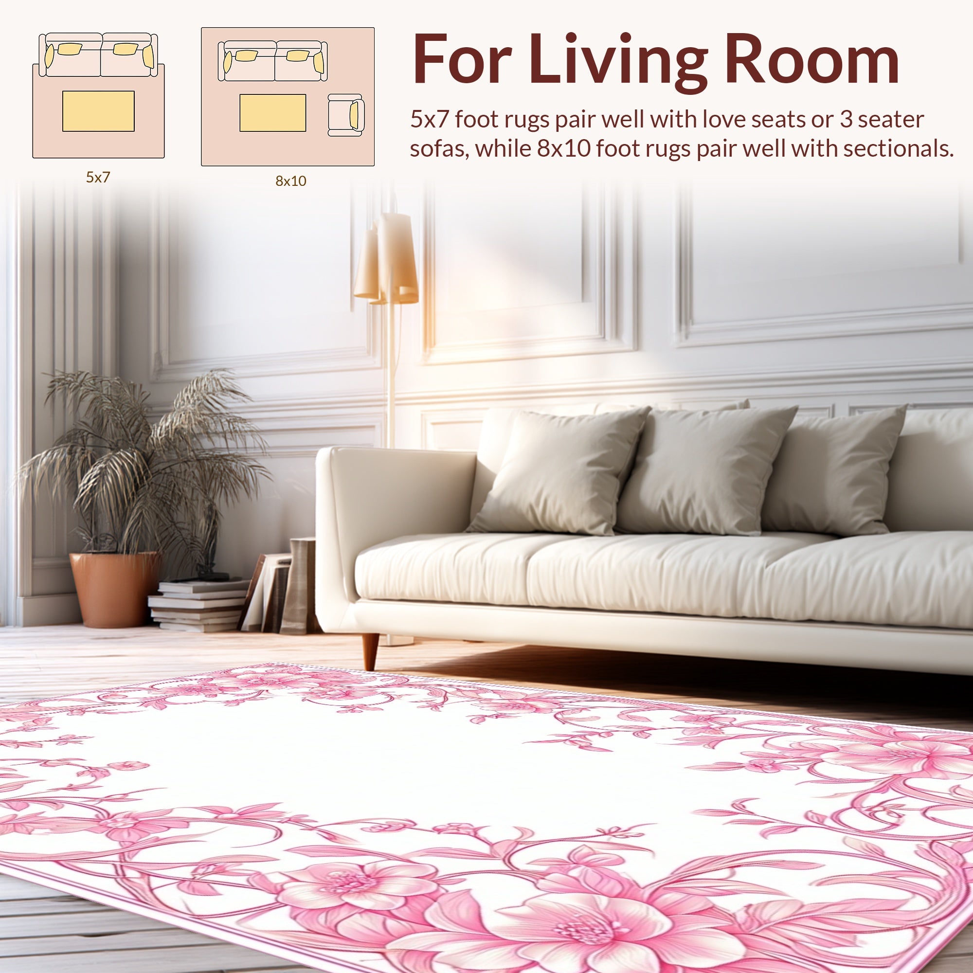 Delicate Pink Floral Vine Design Rug