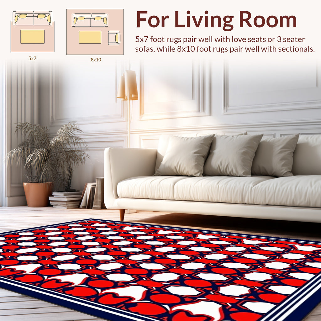 Bold Red Hexagonal Geometric Pattern Rug