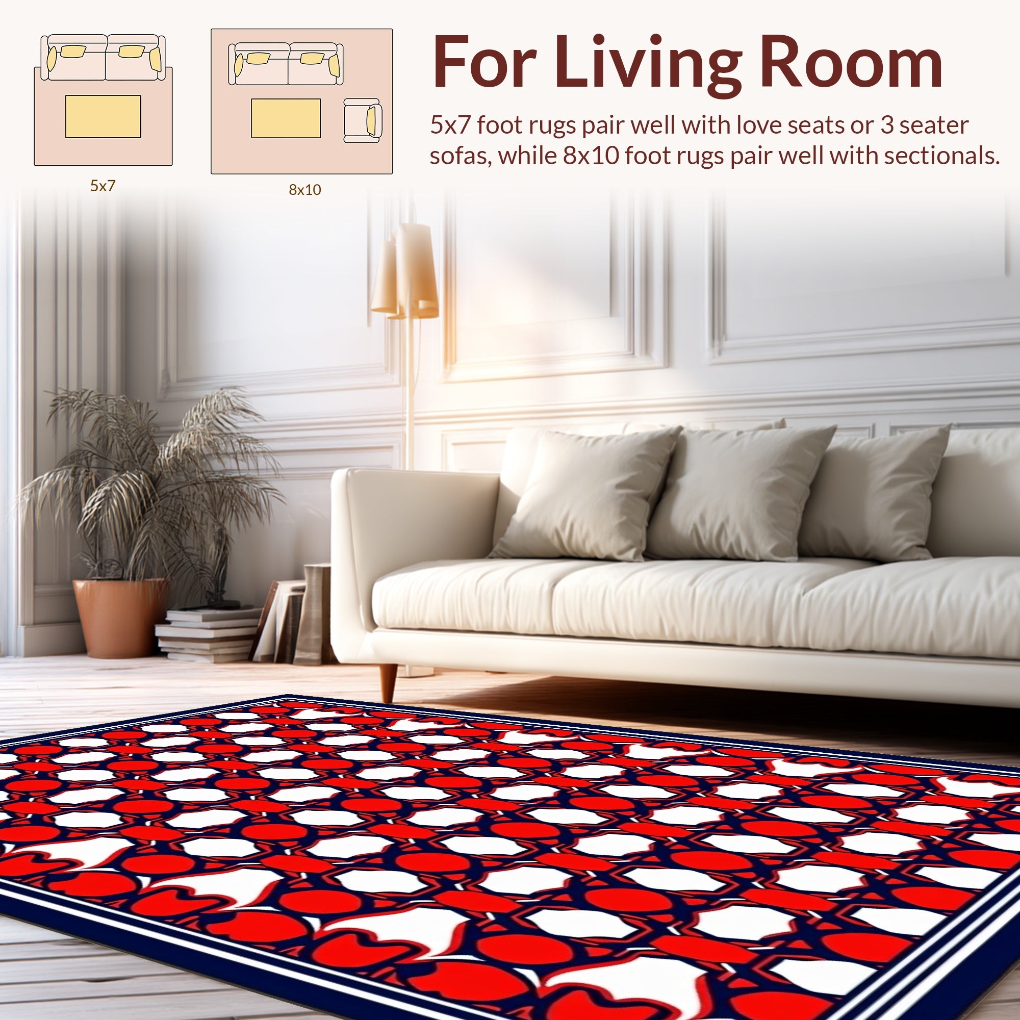 Bold Red Hexagonal Geometric Pattern Rug