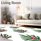 Green Fir Boughs Red Holly Berries Rug
