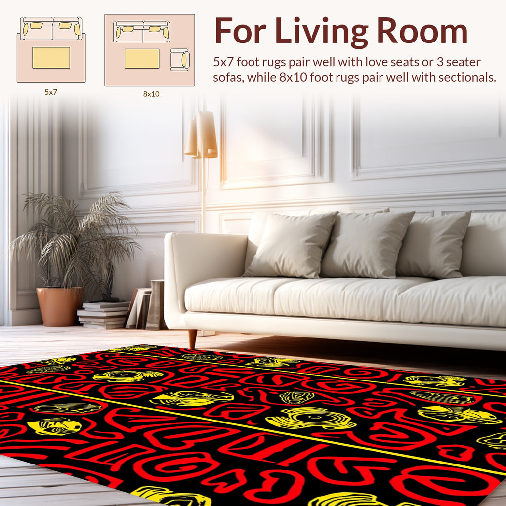 Bold Abstract Red Yellow Pattern Design Rug