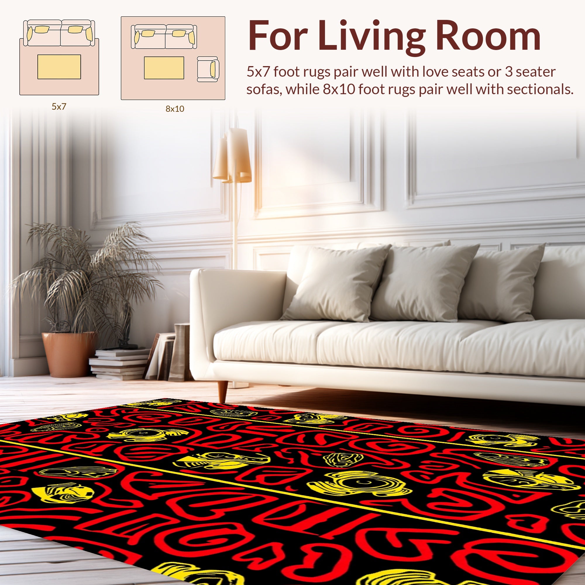 Bold Abstract Red Yellow Pattern Design Rug