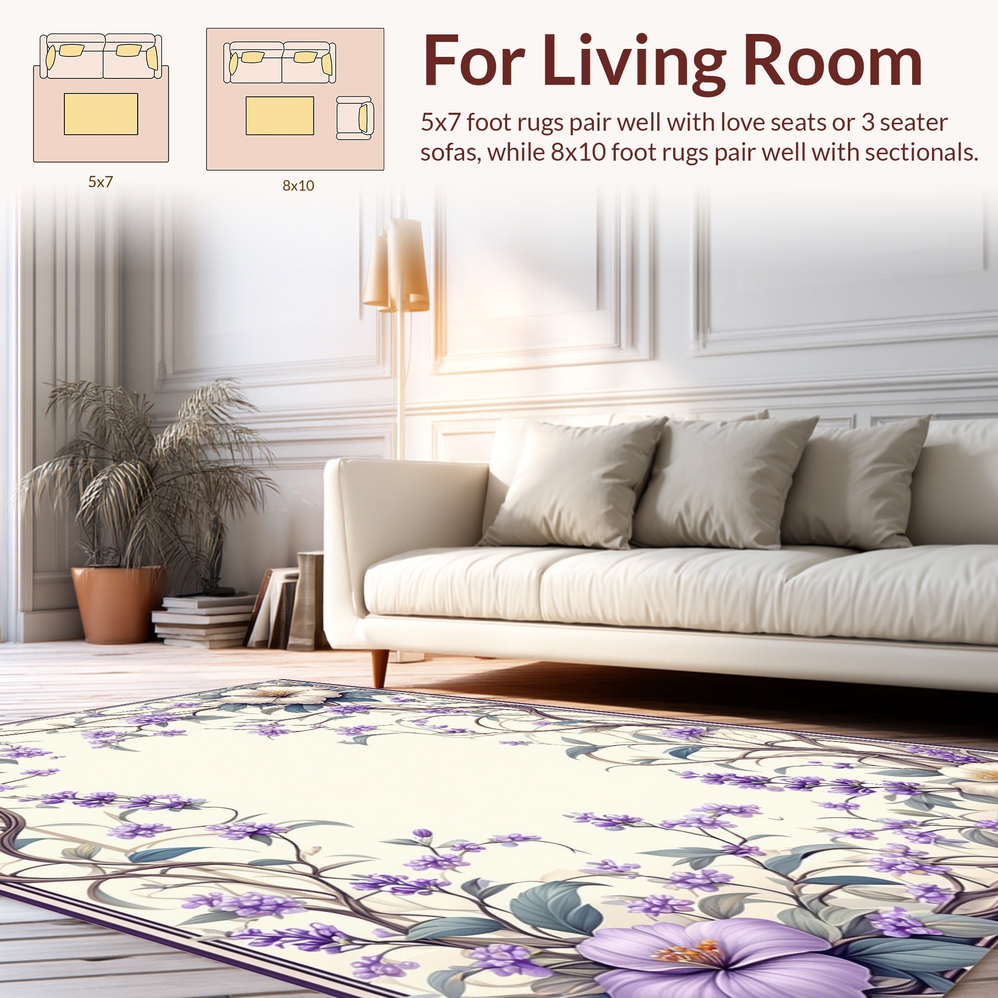Lavender Floral Vine Patterned Rug