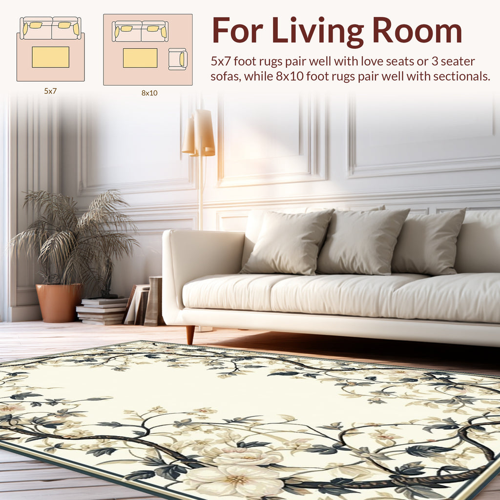 Romantic Floral Vine Garden Rug