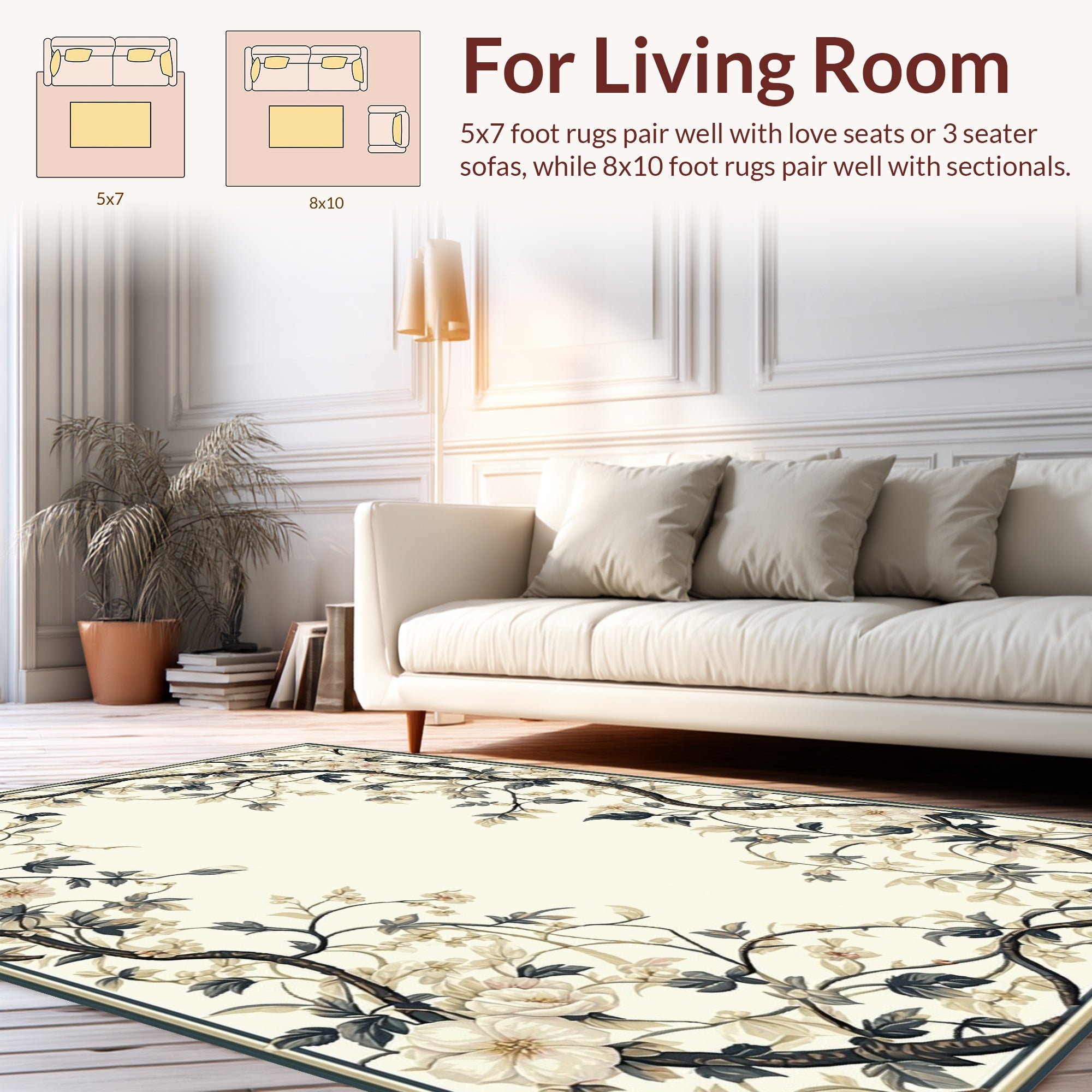 Romantic Floral Vine Garden Rug