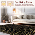 Ornate Black and Gold Geometric Pattern Rug