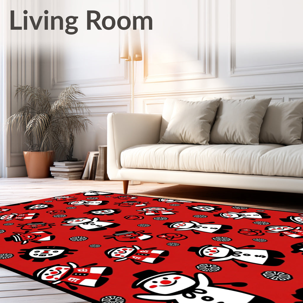 Cheerful Snowman Winter Folk Art Rug