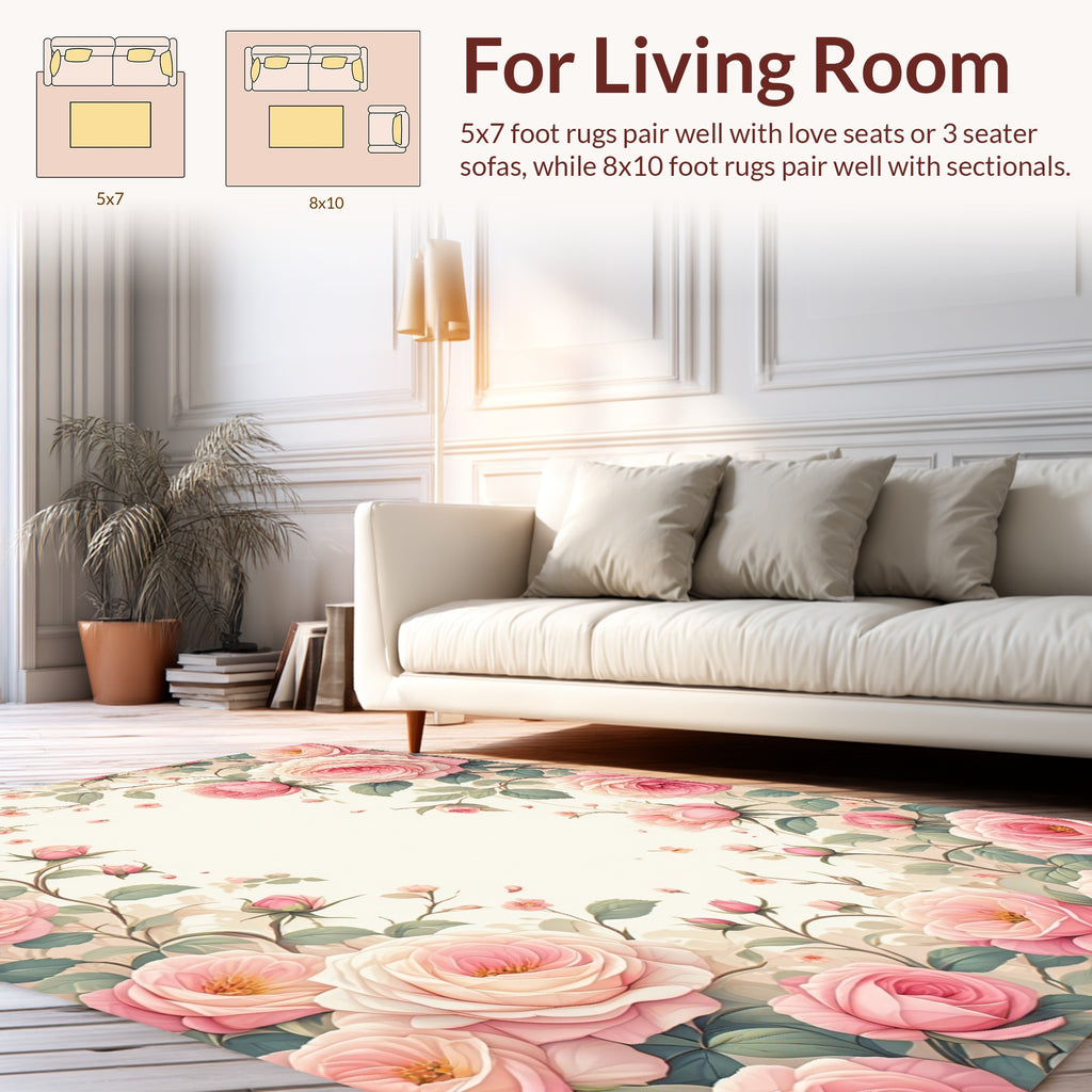 Pink Garden Rose Floral Pattern Rug