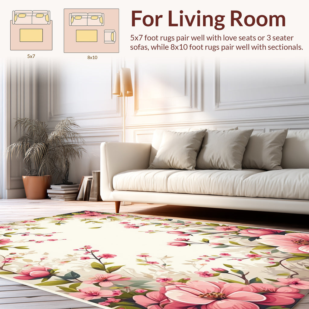 Soft Pink Floral Branches Design Rug