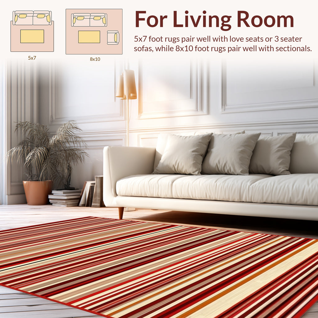Warm Red Striped Pattern Design Rug