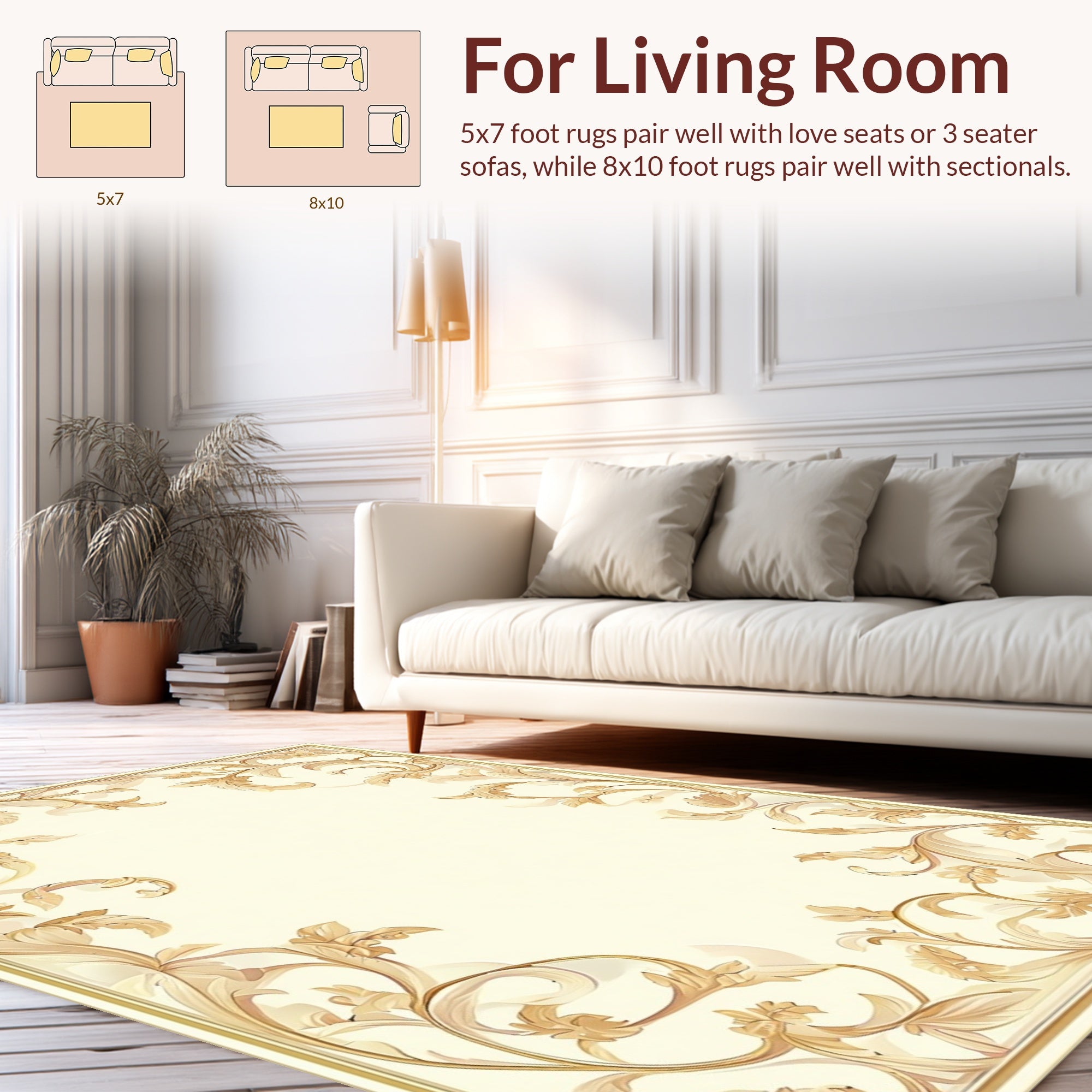 Ornate Regal Scrollwork Border Design Rug