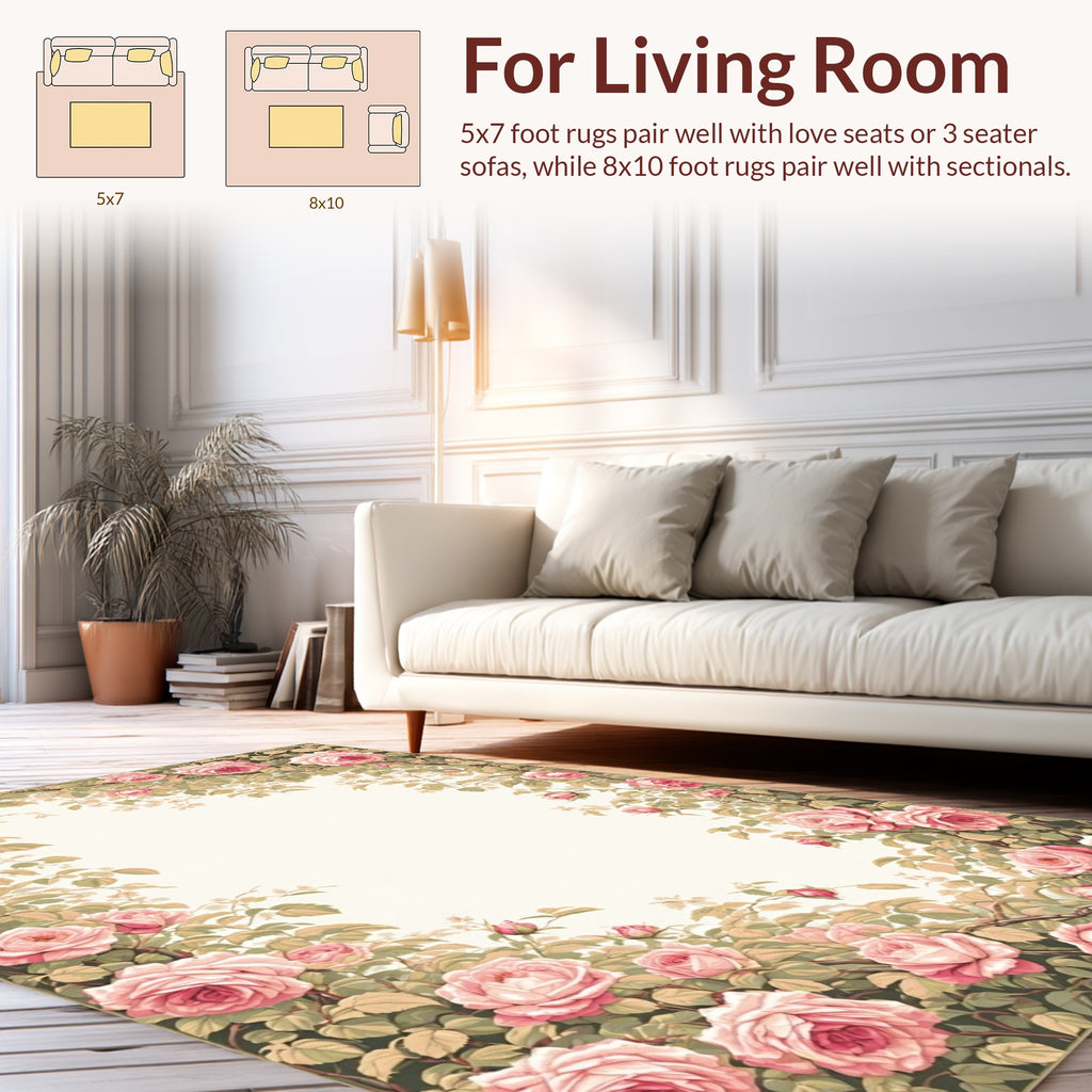 Vintage Rose Garden Floral Design Rug