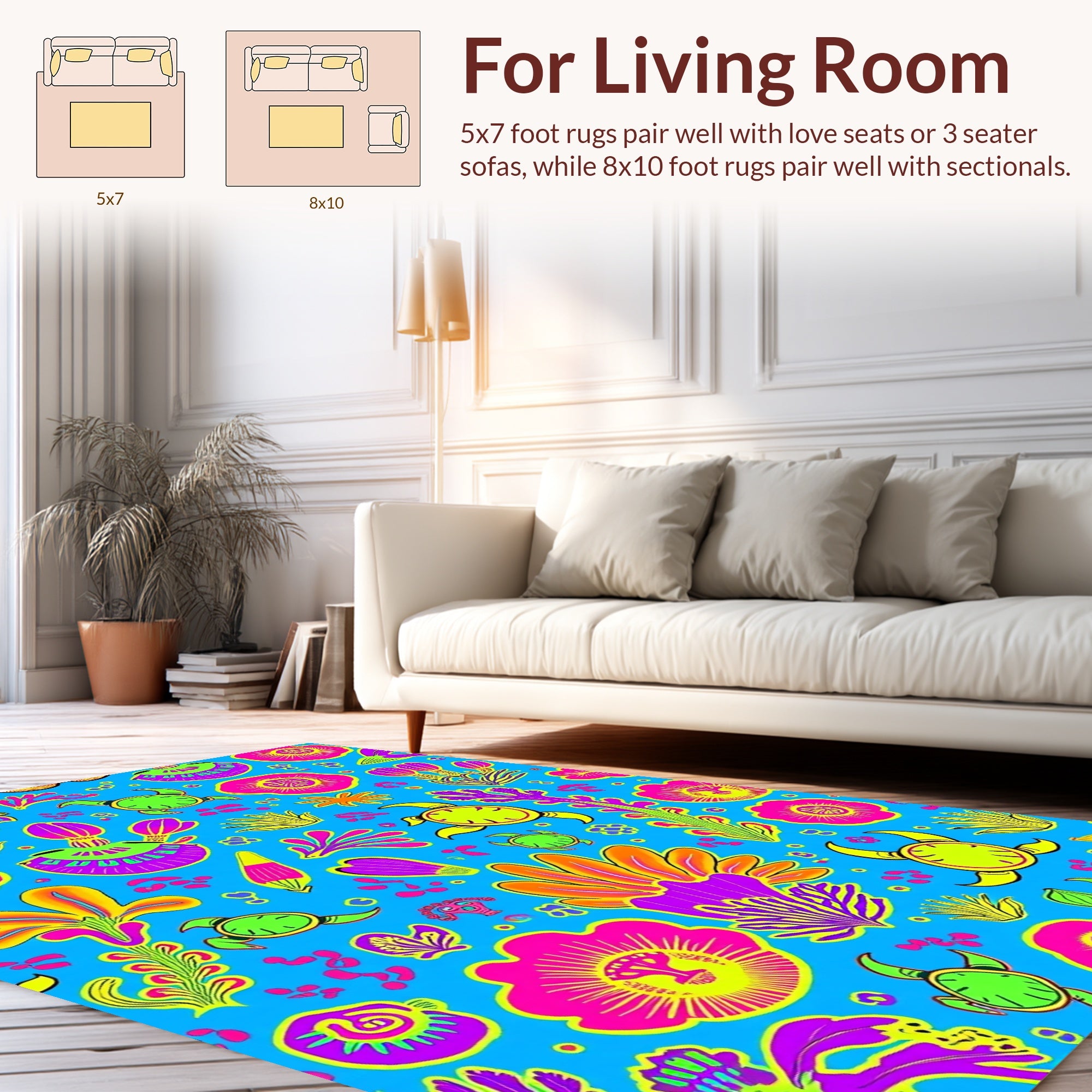 Vivid Aqua Flora Turtle Pattern Rug