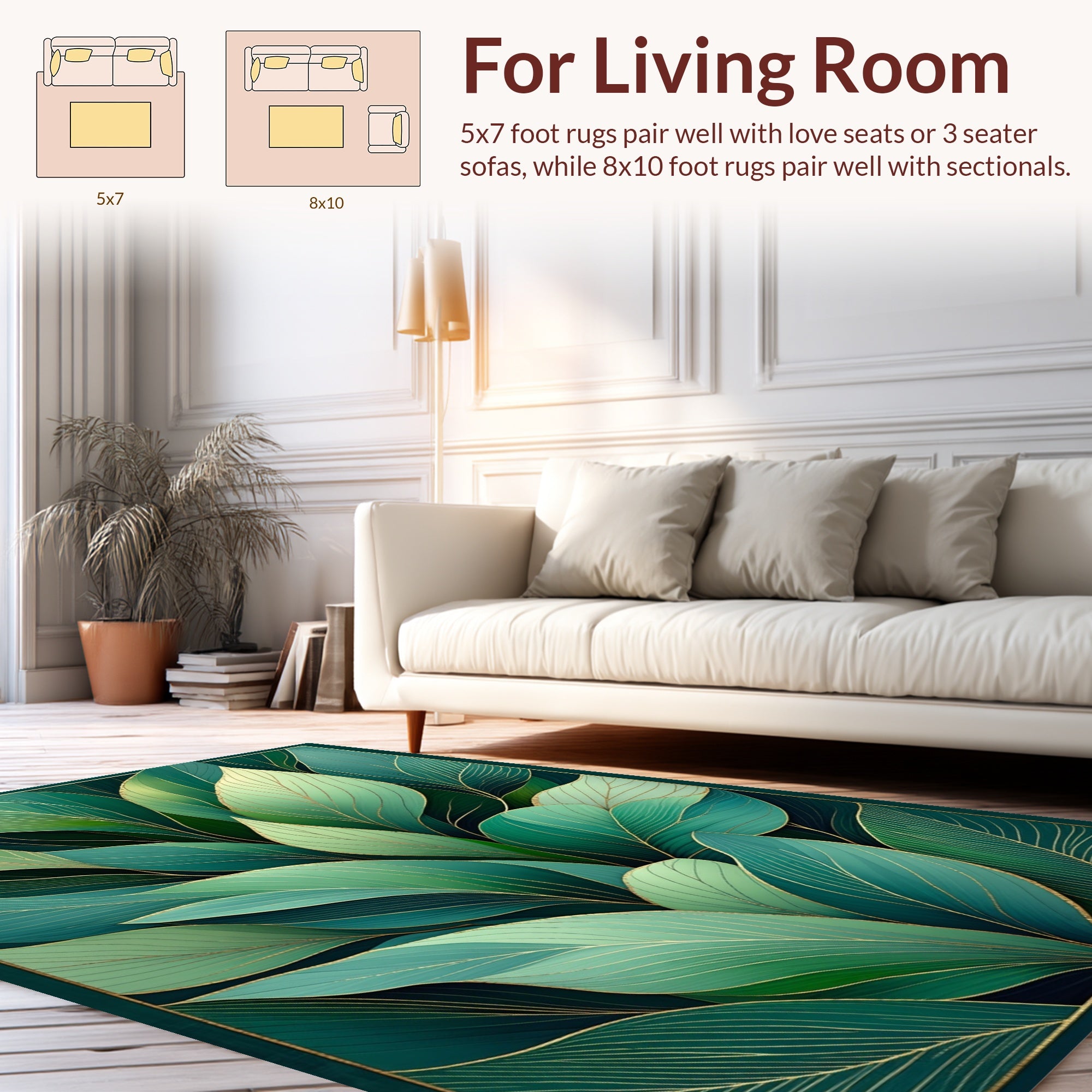 Verdant Leaves Gold Line Pattern Rug