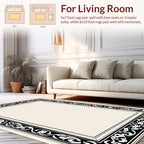 Ornate Black White Flourish Border Rug