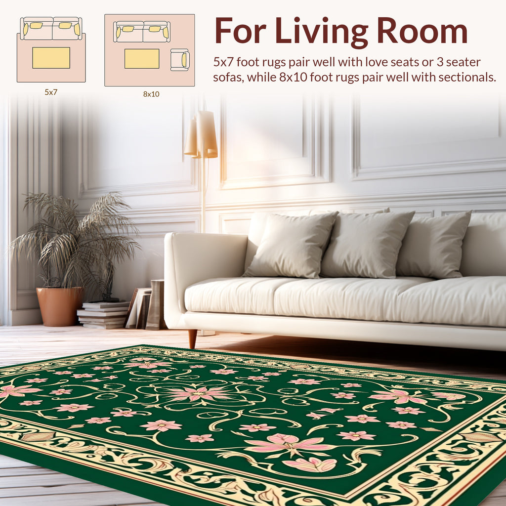 Elegant Pink Floral Botanical Design Rug
