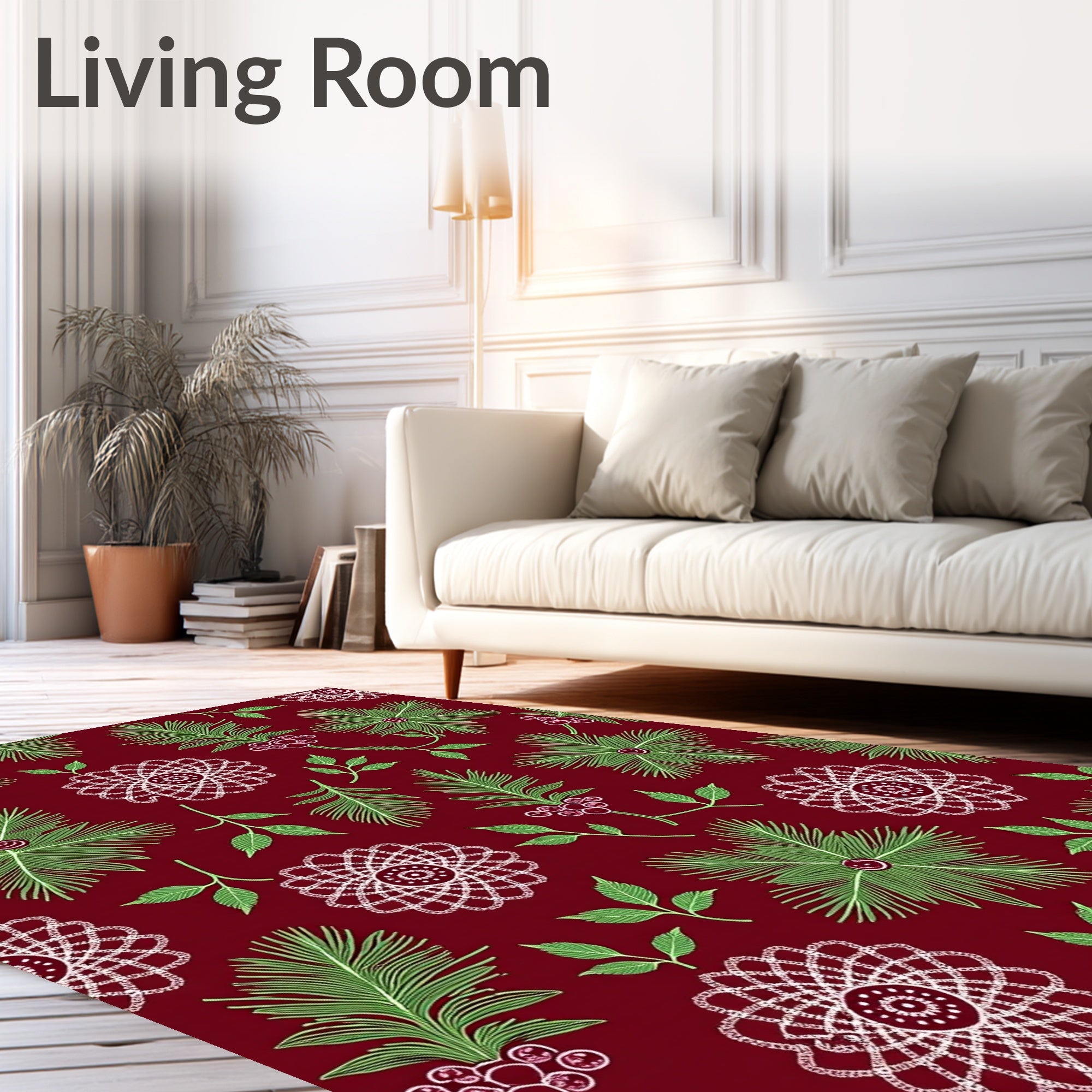Crimson Needlework Floral Branch Rug