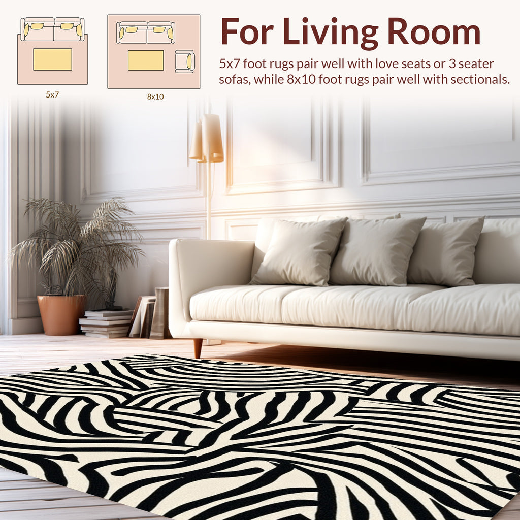 Abstract Black White Wave Pattern Rug